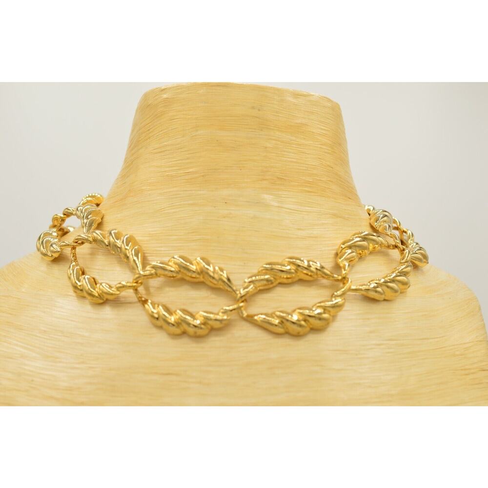 Vintage Chunky Chain Collar Necklace Gold Tone He… - image 4